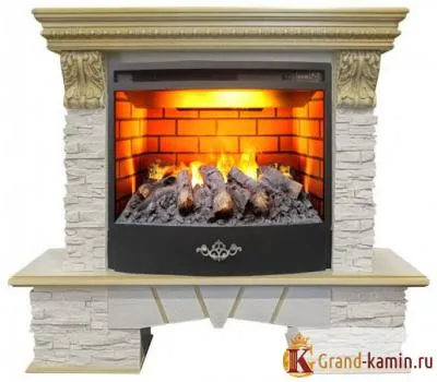 Электрический декоративный камин Rockland Lux 25,5 с патиной и 3D FireStar 25,5 (белый дуб) - уютный очаг для вашего дома!