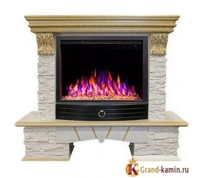 Rockland Lux 25 (белый дуб с патиной) + Saphir 25,5: элегантный электрический камин с реалистичным пламенем